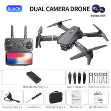 Foldable Remote-Controlled Drone E88 Equipped With Dual Cameras, USB Rechargeable Lithium Polymer Battery, Wi Fi Remote Control, 720p Video, Indoor Use, Beginner Level, Intelligent Obstacle Avoidance