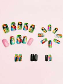 24pcs Elegant Cute Parrot Detachable Nail Stickers Press On Nails
