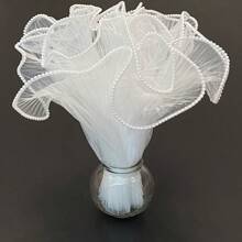6 pièces/set Bouquet de fleurs en chiffon de style vague coréen, artisanat de fleurs roses pour l'emballage-cadeau, convient pour la décoration de fleuriste, les faveurs de mariage, les cadeaux d'anniversaire - chiffon, volants, perles, rose, blanc