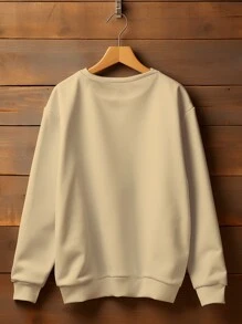 Unisex Round Neck Sweatshirt Basic Cold Weather Blouse Women's Men's Flannel Cotton Corinthians Coat - Màu be - Xem 2