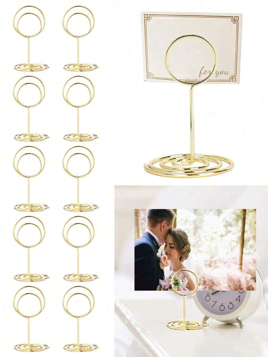 10 件 - 桌号夹、座位卡夹、金属丝照片夹、小桌卡夹照片照片夹适用于中心装饰、婚宴、生日周年纪念金色桌号卡夹、桌照夹桌照支架座位卡夹适用于纸质菜单夹、情人节 - 金色 - 查看 1