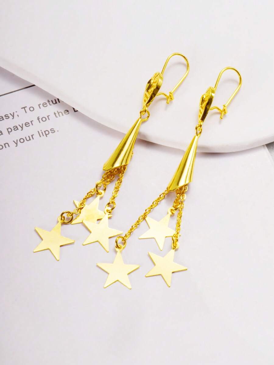 1对推荐 2025“独特”/可爱星星奢华铜微镶嵌耳环/全新星星双流星精致铜，极受欢迎的耳环，适合所有季节女性 - 校园/商务/节日/派对/日常佩戴，斋月节日礼物 - 01 - 查看 1