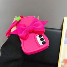 1pc Y2K Style Bow + Adjustable Wrist Strap, Dopamine Macaron Wavy Phone Case Compatible With IPhone 16/Compatible With Redmi Note 11 4G/Compatible With Galaxy A55/Compatible With Infinix Note 30/ Compatible With Moto E30 Waterproof Shockproof Anti-Fall Scratch Resistant - Rose Red - View 6