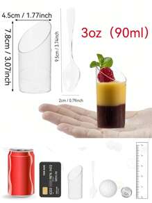 50pcs 3 Oz Slant Cup (Please Check Size Before Purchase), Suitable For Mousse, Pudding, Dessert, Ice Cream Cake, Etc. Reusable, Suitable For Dessert Decorations, Birthday Parties, Wedding Parties And Party Events