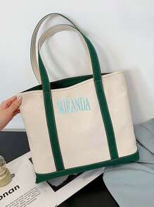 定制帆布手提包，刺绣字母设计手提包，适合作为教师礼物、新娘派对礼物、伴娘礼物 - 彩色 - 查看 13