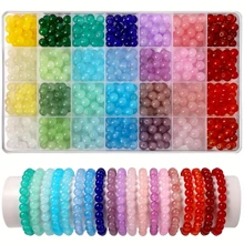 420 pièces Kit de perles rondes en verre pour la création de bijoux, bracelets, colliers, boucles d'oreilles, artisanat, cadeaux (couleurs aléatoires)