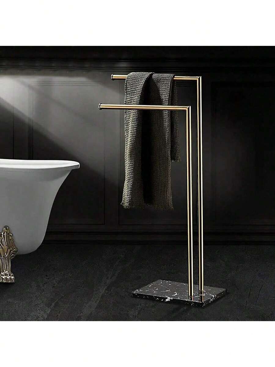 Suporte de toalha de chão em aço inoxidável 304 (1 unidade), com barra dupla e base de mármore, para banheiro. Acessórios e utensílios para banheiro. - Multicolorido - Ver 1