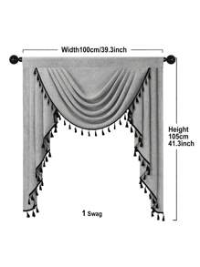 1pc Grey Fringed Curtain, Modern Business Style Imitation Linen Material Short Valance, Suitable For Living Room, Bedroom, Kitchen Window And Door Decoration