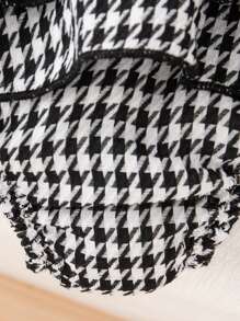 Baby Girls Cute Sleeveless Black Crop Top & Houndstooth Bow Ruffle Hem Romper & Headband Summer Outfit Set