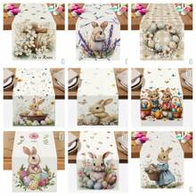 1 pièce, Joyeuses Pâques, Lapin Mignon, Nappe à Motif d'Œuf de Pâques, Nappe Polyester Tricotée de 72 Pouces pour Ambiance de Pâques, Décoration de Table pour Fête, Décoration Maison, Décoration de Pâques, Cadeau