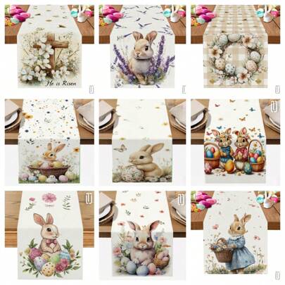 1 peça, Feliz Páscoa, Coelhinho fofo, Toalha de mesa com estampa de ovo de Páscoa, Toalha de mesa de poliéster tricotado de 72 polegadas com atmosfera de Páscoa, Toalha de mesa para decoração de mesa de feriado, Decoração de casa, Decoração de Páscoa, Presente