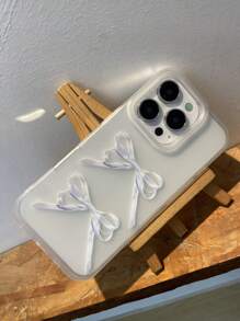 1 pièce Coque de téléphone artistique transparente avec nœud papillon bleu esthétique, protection complète antichute, en matériau TPU de qualité, compatible avec iPhone, pour la Saint-Valentin
