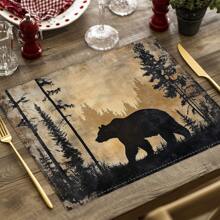 Set de 4 manteles individuales con diseño de estrella de estilo granja vintage, manteles individuales de grano de madera rústica de lino, manteles individuales con estampado de animales de granja, adecuados para cocina, hogar, fiesta, decoración de mesa, 12x16.5 pulgadas