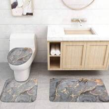 4pcs Bathroom Set Marble Free Flow Metal Swirl Texture Shower Curtain Rug Set Natural Luxury Abstract Fluid Texture Waterproof Shower Curtains Set - Grey - View 8