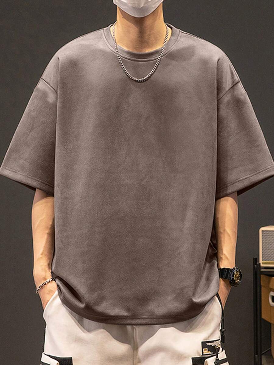 1 件青少年男孩休闲户外运动简约绒面革 T 恤，夏季