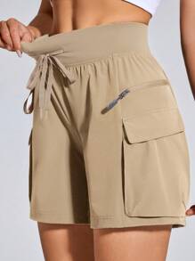 Women's Quick-Dry UPF 50+ Hiking Cargo Shorts - Lightweight Athletic 6'' Shorts With Big Zipper Pockets & Adjustable Drawstring Waist, Regular Fit For Outdoor, Golf, Spring/Summer/Fall, Hiking Shorts - Kaki sẫm màu - Xem 4