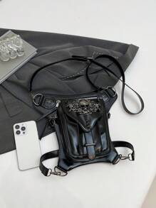 Nieuwe Punk Chained Schoudertas Vrouwen Steampunk Schedel Schouder Crossbody Telefoontasje Taille Beentas
