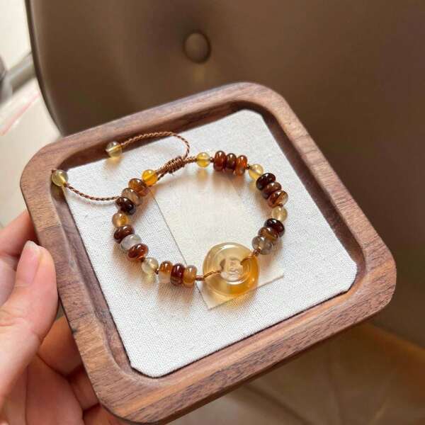 1 pieza Pulsera trenzada con cuentas de ámbar de estilo chino de alta gama, accesorio vintage como regalo para la mejor amiga o la hermana