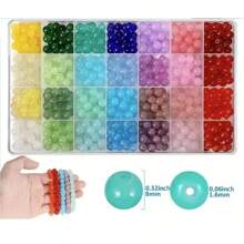 420 pièces Kit de perles rondes en verre pour la création de bijoux, bracelets, colliers, boucles d'oreilles, artisanat, cadeaux (couleurs aléatoires)