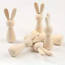 5 件未完成木制钉兔娃娃可用于 DIY 绘画木制娃娃身体模型钉人可用于派对艺术工艺品家居装饰