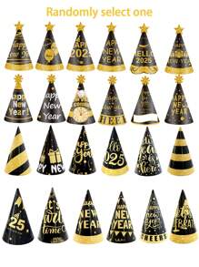 6-24 Pieces Of 2025 Graduation Decorations, Black Gold Party Hats, Black Gold Party Paper Hats, Adult New Year Party Hats, Birthday Party Decoration Sets