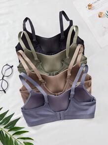 4pcs Women's Comfortable Sleeping Casual Striped Wireless Soft Cup Solid Color Bras - Multicolor - View 3