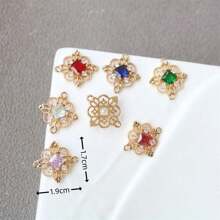 Set de 5 piezas Elegante y lujoso conector doble de aleación de cobre con rhinestones y pétalos de flores de colores, accesorios DIY de joyería para pendientes, collares y pulseras para mujeres