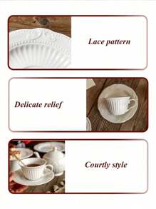 复古浮雕陶瓷咖啡杯碟套装，优雅花卉浮雕设计的咖啡拿铁杯，下午茶陶瓷杯碟套装