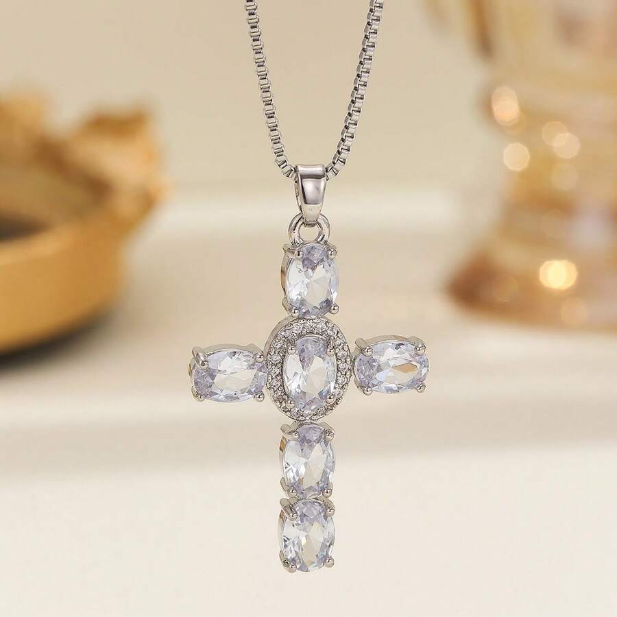 1 件钛钢简约优雅水钻项链适合日常佩戴