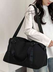 Versatile Solid Color Nylon Travel Bag With Large Capacity And Zipper: Carry It On Shoulder, Handheld, Or Crossbody - Black - View 2