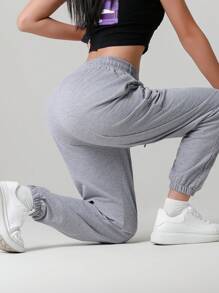 2pcs Solid Color Women's Sporty Pants, Outdoor Cycling, Running, Casual Drawstring Sweatpants, Versatile Simple Knit Trousers, Spring/Summer - Multicolor - View 10