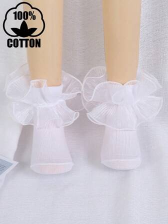 1 双儿童及幼儿纯色亮片大褶边全棉短袜