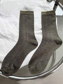 1 Pair/4 Pairs/5 Pairs Women Metallic Shimmer Mid-Calf Socks, Thin Lightweight Shiny Ribbed Socks, Spring & Summer