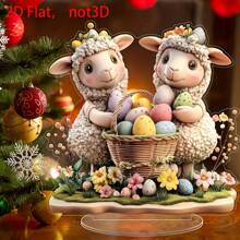2D plat, 2D plat acryl paaslam en eiermand decor - schattig lam en kleurrijke paaseieren, helder harsbeeldje geschikt voor vakantie, verjaardag of afstudeercadeau, geweldig voor vakantietafeldisplay, lam decor