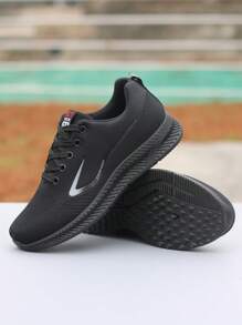 男士黑色透气运动鞋，2025新款春夏休闲鞋，防臭防滑网眼鞋，轻便软底跑鞋，时尚百搭鞋 - 黑色 - 查看 4