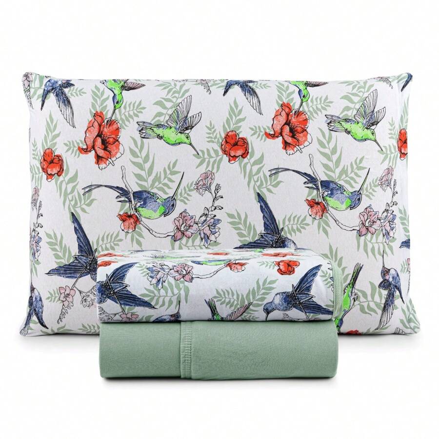 3-Piece Queen-Size Sheet Set, 100% Cotton, Printed, Elastic