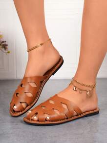 大码女士夏季拖鞋，时尚简约设计，舒适，包头，网眼，镂空，透气，防滑，轻便，沙滩，户外凉鞋，黑色，棕色 - 棕色 - 查看 2