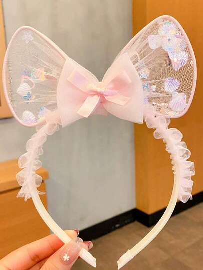 1pc Bow Hair Tie For Girls, Princess Style Pink Hair Clip, Rabbit Ear Design With Non-Slip Teeth, Children Hair Accessories