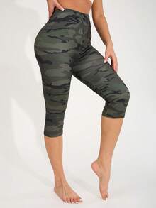 3 条装女式休闲紧身裤，欧美时尚户外紧身裤，灰色和绿色迷彩图案，适合夏季连衣裙、派对、海滩度假、徒步旅行、健身、柔软有弹性的七分裤 - 彩色 - 查看 5