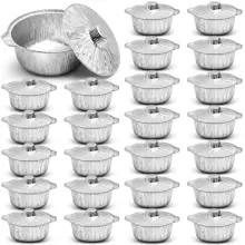 5/12/24pcs 1000ml/2500ml Disposable Aluminum Pot With Lid, Round Foil Plate, Disposable Cookware, Vacation Food Container, Camping Baking Heating Cooking Tool, Suitable For Kitchen, Outdoor, Travel, Vacation, Convenient Disposable Food Heating Container