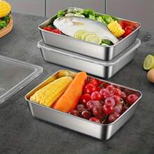 [Stainless Steel Storage Containers] 5pcs Stainless Steel Food Storage Containers - Stackable With Sealed Lids, Microwave Safe, Flip Top, Square Shape - For Salad, Fruit, Food Storage, Kitchen Organization, Refrigerator Freshness, Freezer Safe, Multi-Purpose Meal Prep