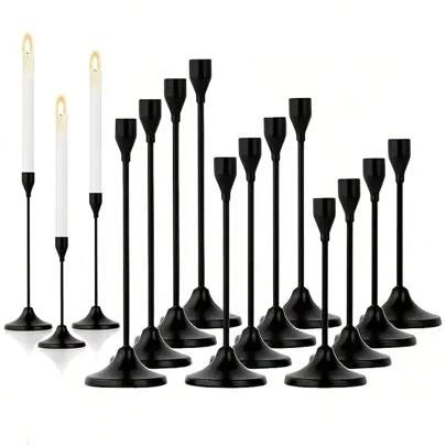 12/6pcs Set Black Metal Tapered Candle Holders, Romantic European Style Home Candle Light Dinner, Wedding Decor, Room Decor, Home Decor, Multi-Occasion Holiday Tabletop Decoration - Ideal For Christmas, Halloween, Easter, Thanksgiving, Wedding, Party, Home And Hotel Decor, , Easy To Assemble, Candles Not Included