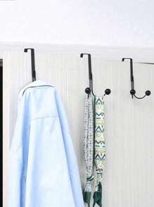 3/2/1 Pcs Multi-Function Over-The-Door Hooks, Clothes/Bag/Accessory Storage Rack, Drill-Free Wall Mounted Double Hooks Coat Rack, Suitable For Bedroom - Black - View 6