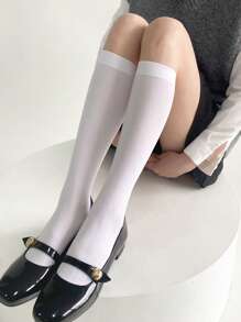 1/5/10/15 Pairs Women Velvet Thigh High Socks, Solid Color, High Elasticity 120D, Spring/Summer