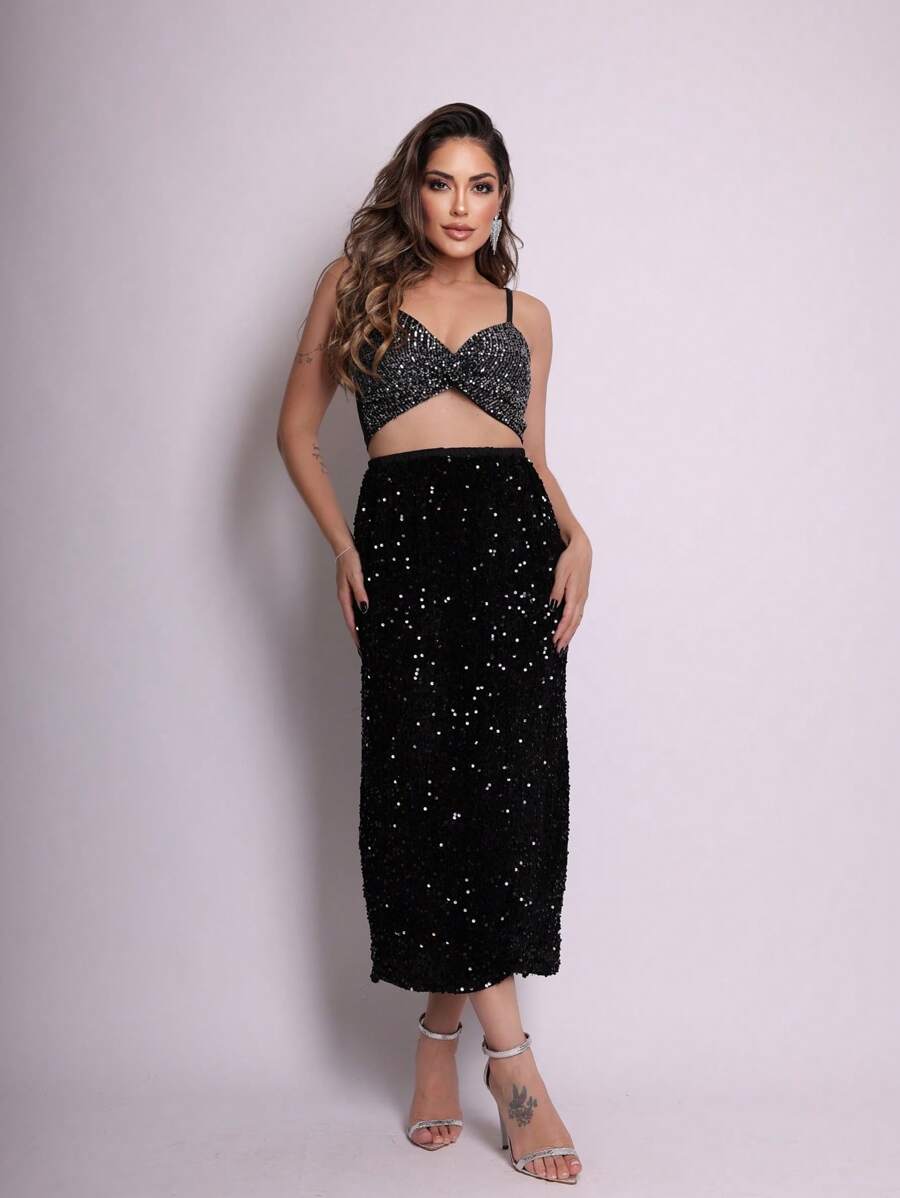 2025BR NEW Sequined Skirt - Black - View 1