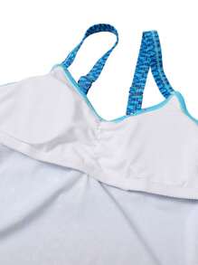 Women Plus Size One-Piece Swimsuit With Rhinestones Contrast Color Swimwear,Sizes S-6XL - Mint Blue - View 5