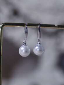 Maisielin Elegant Fashion 7.5-8mm Pearl 925 Sterling Silver Earrings, Hypoallergenic Stud Earrings