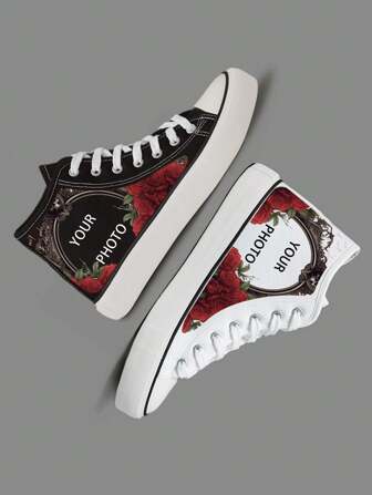 Custom DIY Unisex Canvas High-Top Sneakers, Minimalist Design, Outdoor Casual Vulcanized Rubber Sole Sports Shoes, Suitable For All Seasons