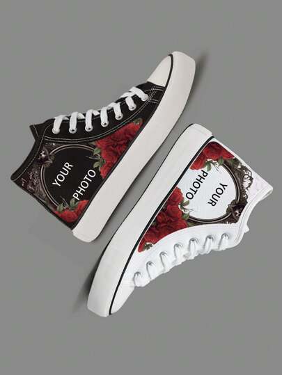 Individuell gestaltbare Segeltuch High-Top Sneaker, unisex, minimalistisches Design, Outdoor Lässig Vulkanisierte Gummisohle Sportschuhe, geeignet für alle Jahreszeiten