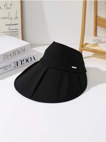 金属标签褶皱半遮盖顶渔夫帽，男女通用百搭日韩风渔夫帽，可折叠，别致防晒，欧式风格